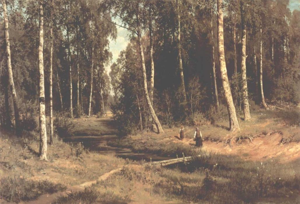 Wikoo.org - موسوعة الفنون الجميلة - اللوحة، العمل الفني Ivan Ivanovich Shishkin - Brook in a birch grove