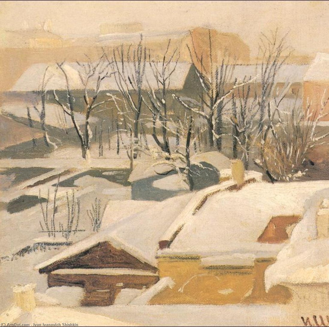WikiOO.org - Enciklopedija dailės - Tapyba, meno kuriniai Ivan Ivanovich Shishkin - Town's roofs in winter
