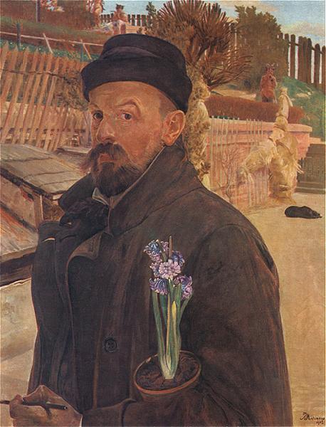 Wikioo.org – La Enciclopedia de las Bellas Artes - Pintura, Obras de arte de Jacek Malczewski - autorretrato con a `hyacinth`