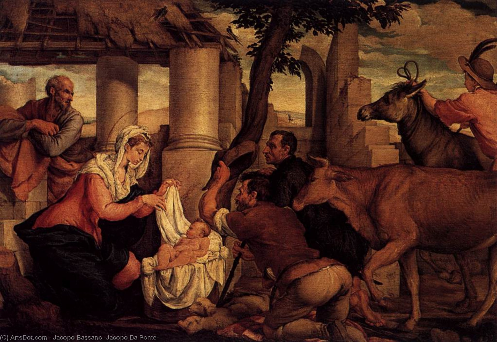 Wikioo.org - Bách khoa toàn thư về mỹ thuật - Vẽ tranh, Tác phẩm nghệ thuật Jacopo Bassano (Jacopo Da Ponte) - Adoration of the Shepherds 1