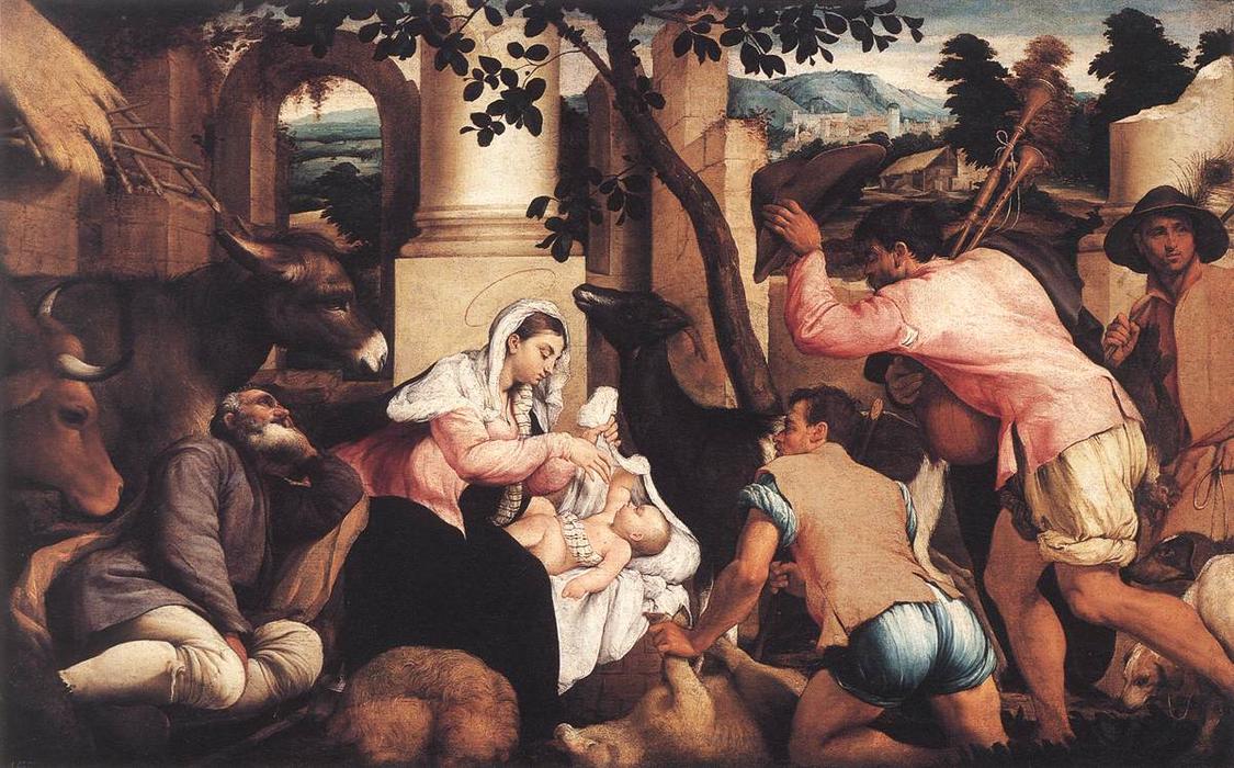 WikiOO.org - Enciclopedia of Fine Arts - Pictura, lucrări de artă Jacopo Bassano (Jacopo Da Ponte) - Adoration of the Shepherds