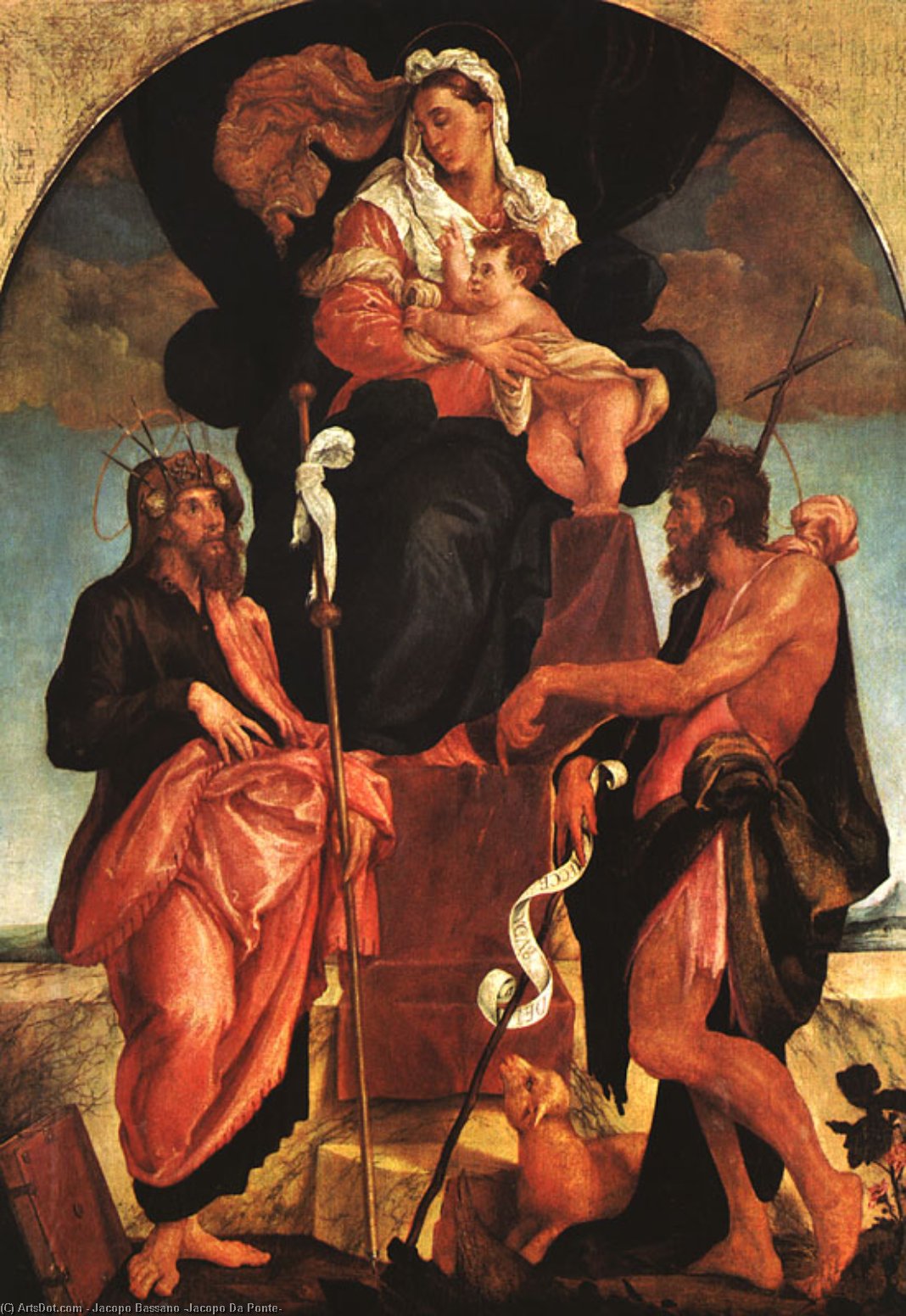 WikiOO.org – 美術百科全書 - 繪畫，作品 Jacopo Bassano (Jacopo Da Ponte) -  麦当娜和孩子  与  圣人