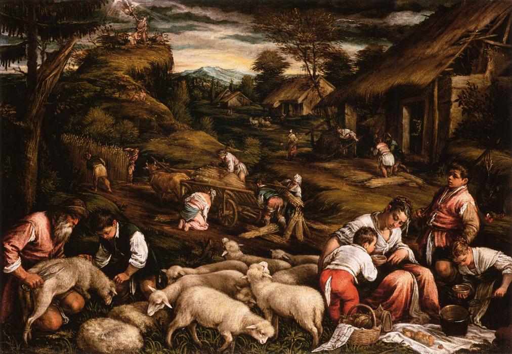 WikiOO.org - Encyclopedia of Fine Arts - Festés, Grafika Jacopo Bassano (Jacopo Da Ponte) - Summer (Sacrifice of Isaac)