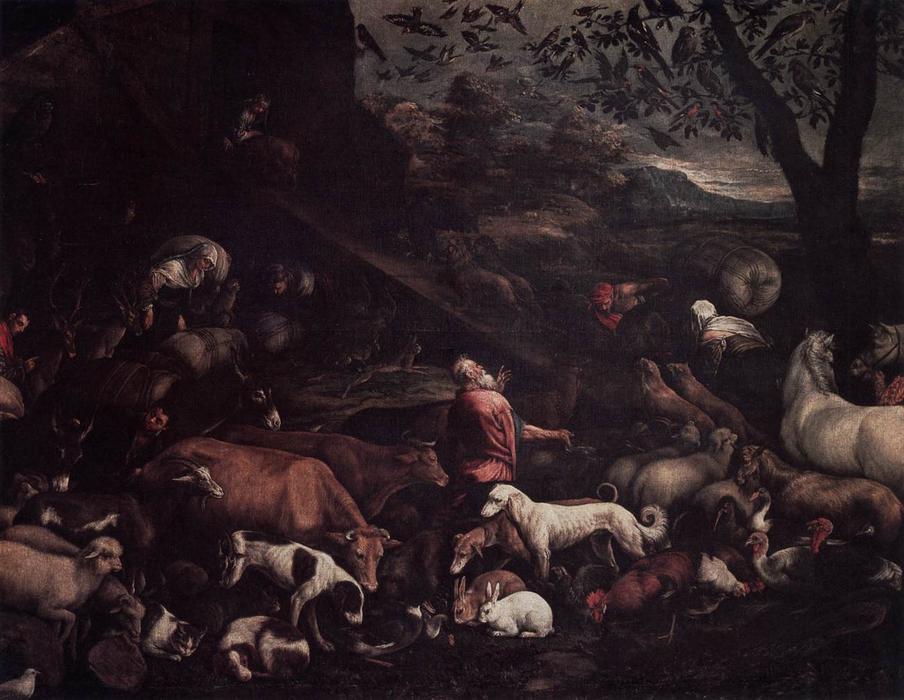 Wikoo.org - موسوعة الفنون الجميلة - اللوحة، العمل الفني Jacopo Bassano (Jacopo Da Ponte) - The Animals Entering Noah' Ark