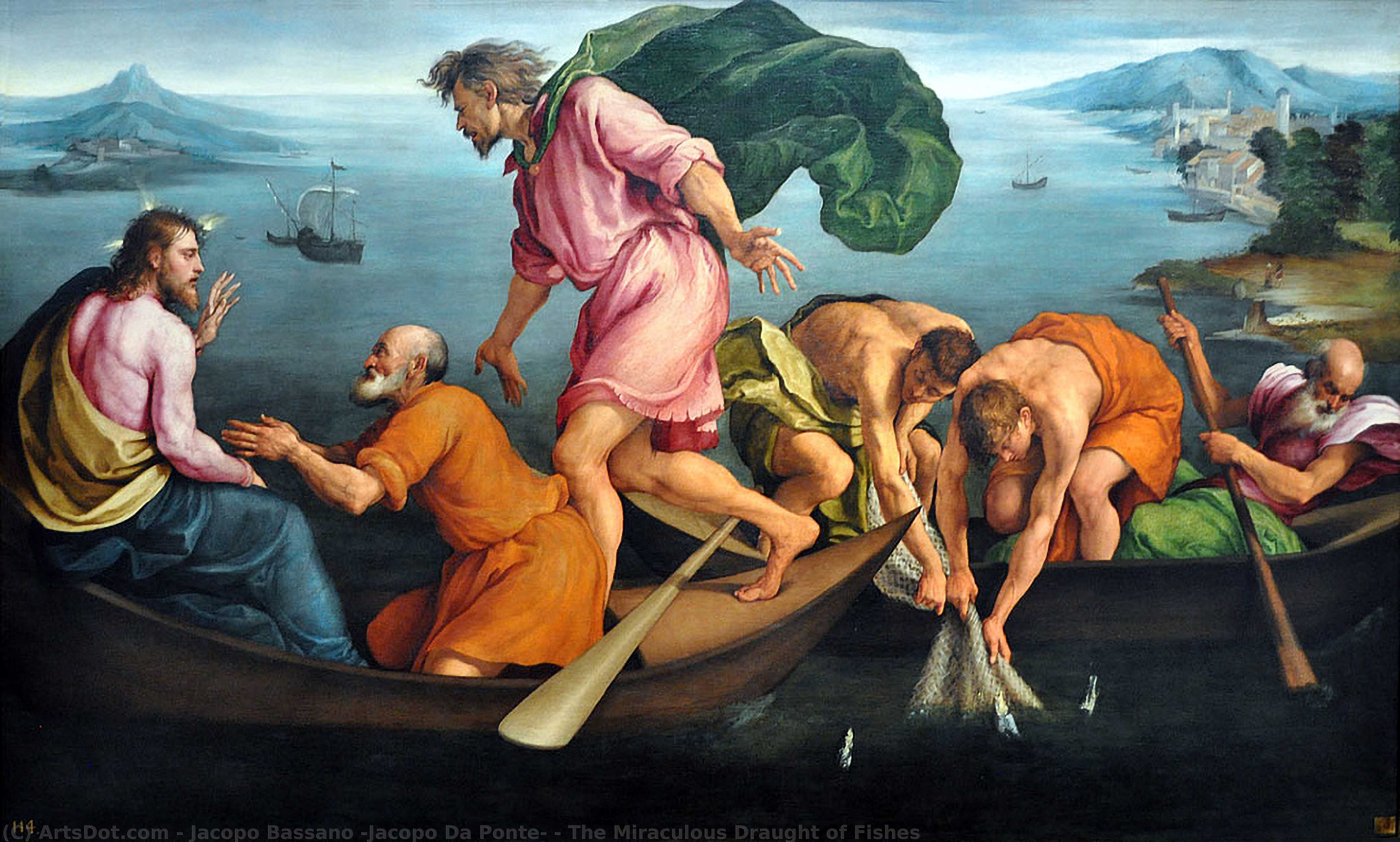 Wikoo.org - موسوعة الفنون الجميلة - اللوحة، العمل الفني Jacopo Bassano (Jacopo Da Ponte) - The Miraculous Draught of Fishes