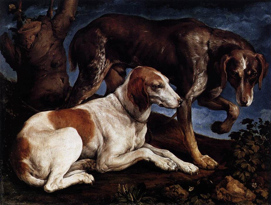 WikiOO.org - Encyclopedia of Fine Arts - Maleri, Artwork Jacopo Bassano (Jacopo Da Ponte) - Two Hounds