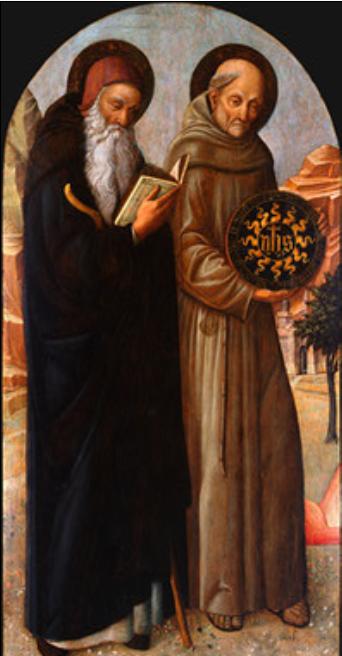 Wikioo.org - The Encyclopedia of Fine Arts - Painting, Artwork by Jacopo Bellini - Saint Anthony Abbot and Saint Bernardino of Siena