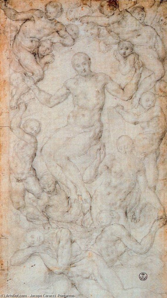 WikiOO.org - Encyclopedia of Fine Arts - Festés, Grafika Jacopo Carucci (Pontormo) - Compositional study for Christ the Judge with the Creation of Eve