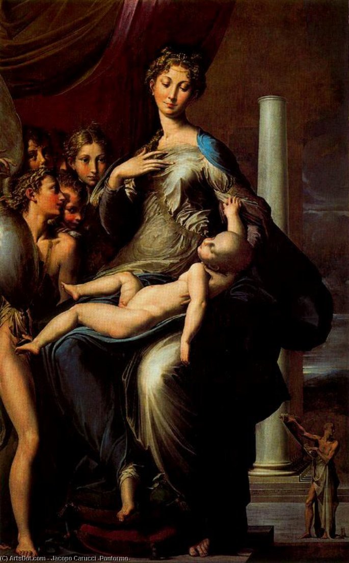 Wikioo.org - Die Enzyklopädie bildender Kunst - Malerei, Kunstwerk von Jacopo Carucci (Pontormo) - madonna und kind mit engel
