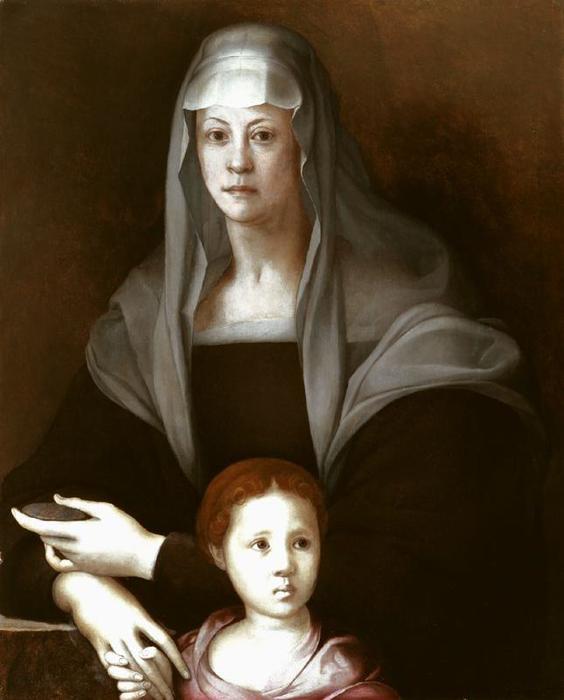 WikiOO.org - Енциклопедия за изящни изкуства - Живопис, Произведения на изкуството Jacopo Carucci (Pontormo) - Portrait of Maria Salviati with little Cosimo de Medici