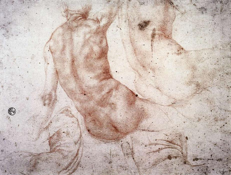 WikiOO.org - Encyclopedia of Fine Arts - Festés, Grafika Jacopo Carucci (Pontormo) - Seated Nude with Raised Arm