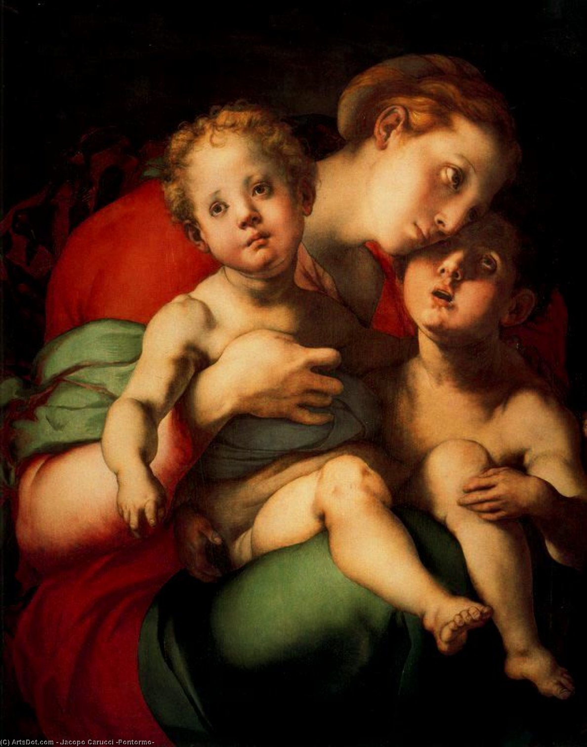 Wikioo.org - The Encyclopedia of Fine Arts - Painting, Artwork by Jacopo Carucci (Pontormo) - The Virgin and Child with St. John Child