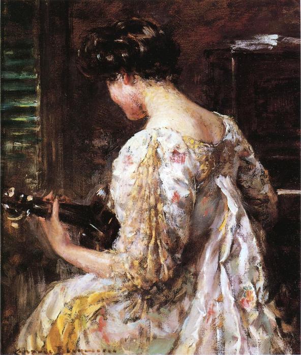 Wikioo.org - The Encyclopedia of Fine Arts - Painting, Artwork by James Carroll Beckwith - Woman with Guitar