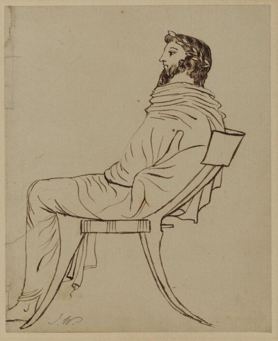 Wikioo.org - สารานุกรมวิจิตรศิลป์ - จิตรกรรม James Ward - Draped male figure, seated in profile