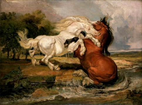 WikiOO.org - Encyclopedia of Fine Arts - Schilderen, Artwork James Ward - Fighting Horses