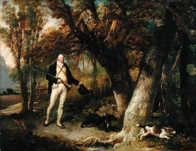 Wikioo.org - The Encyclopedia of Fine Arts - Painting, Artwork by James Ward - Portrait of the Rev. Thomas Levett and Favourite Dogs, Cock-Shooting