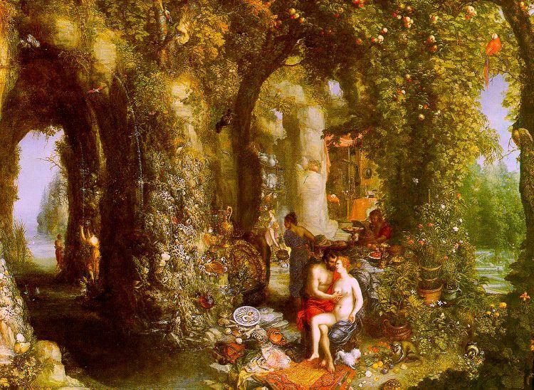 Wikioo.org - The Encyclopedia of Fine Arts - Painting, Artwork by Jan Brueghel The Elder - A Fantastic Cave Landscape with Odysseus & Calypso