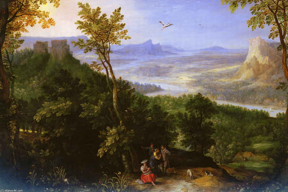 Wikioo.org - The Encyclopedia of Fine Arts - Painting, Artwork by Jan Brueghel The Elder - An Extensive Landscape With Figures On A Wooded Path