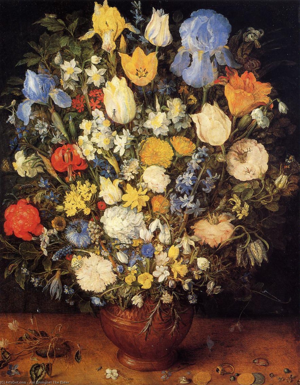 Wikioo.org - สารานุกรมวิจิตรศิลป์ - จิตรกรรม Jan Brueghel The Elder - Bouquet of Flowers in a Ceramic Vase