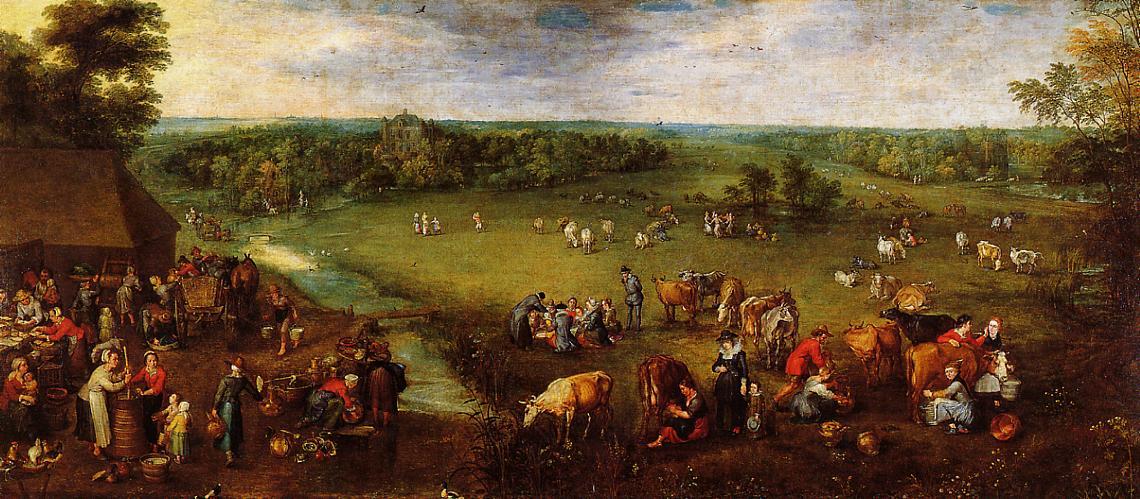 Wikioo.org - The Encyclopedia of Fine Arts - Painting, Artwork by Jan Brueghel The Elder - Flemish Dairy Farm