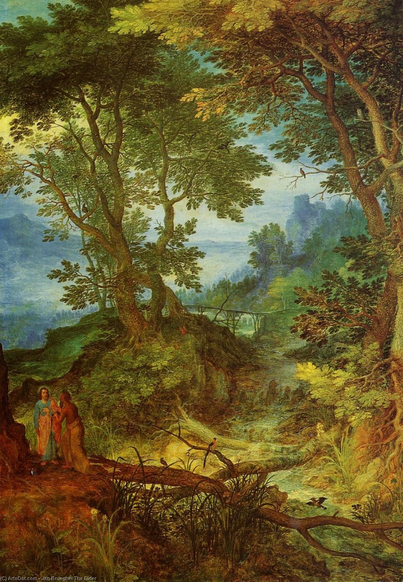 Wikioo.org - The Encyclopedia of Fine Arts - Painting, Artwork by Jan Brueghel The Elder - Mountain Landscape with the Temptation of Christ