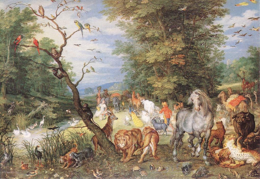 Wikoo.org - موسوعة الفنون الجميلة - اللوحة، العمل الفني Jan Brueghel The Elder - The Animals Entering the Ark
