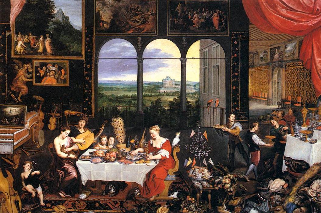 Wikioo.org - The Encyclopedia of Fine Arts - Painting, Artwork by Jan Brueghel The Elder - The Senses of Hearing, Touch and Taste