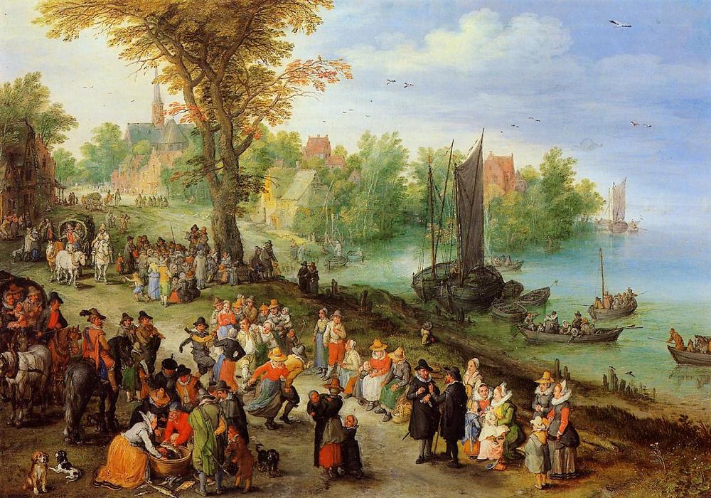 Wikioo.org – L'Encyclopédie des Beaux Arts - Peinture, Oeuvre de Jan Brueghel The Elder - village paysage avec autoportrait