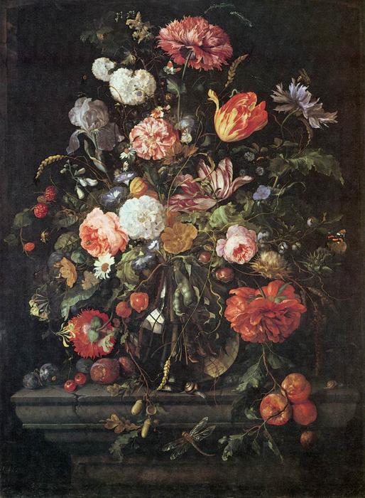 Wikioo.org - The Encyclopedia of Fine Arts - Painting, Artwork by Jan Davidsz De Heem - Flowers in Glass and Fruits