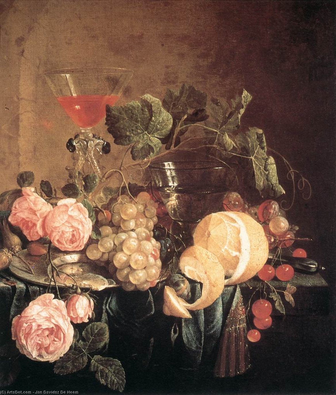 WikiOO.org – 美術百科全書 - 繪畫，作品 Jan Davidsz De Heem - 静物  用鲜花  和  水果 1
