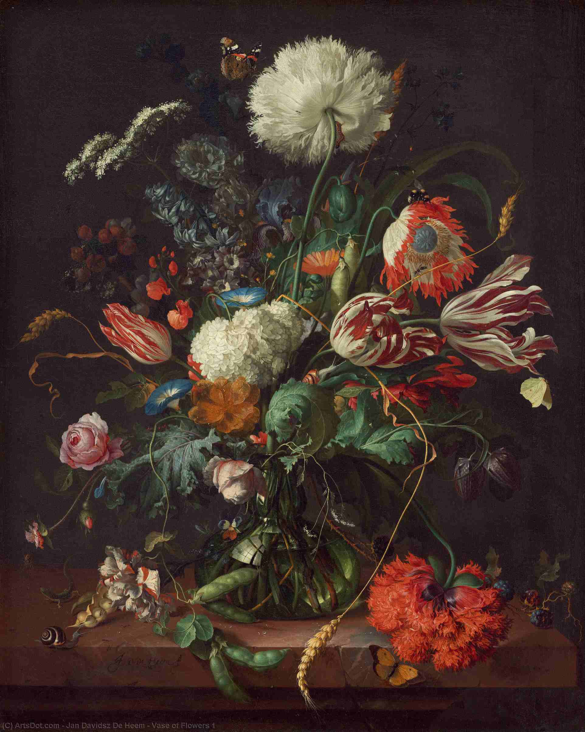 Wikioo.org – La Enciclopedia de las Bellas Artes - Pintura, Obras de arte de Jan Davidsz De Heem - jarrón de flores 1