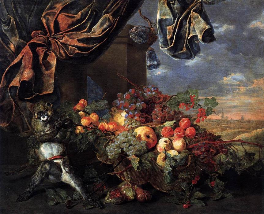 Wikioo.org - The Encyclopedia of Fine Arts - Painting, Artwork by Jan Fyt (Joannes Fijt) - Still-Life with Fruit and Monkey