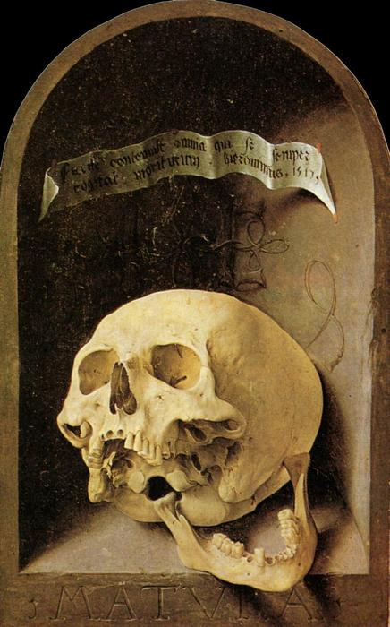 WikiOO.org - אנציקלופדיה לאמנויות יפות - ציור, יצירות אמנות Jan Gossaert (Mabuse) - Trompe-l'oeil Skull