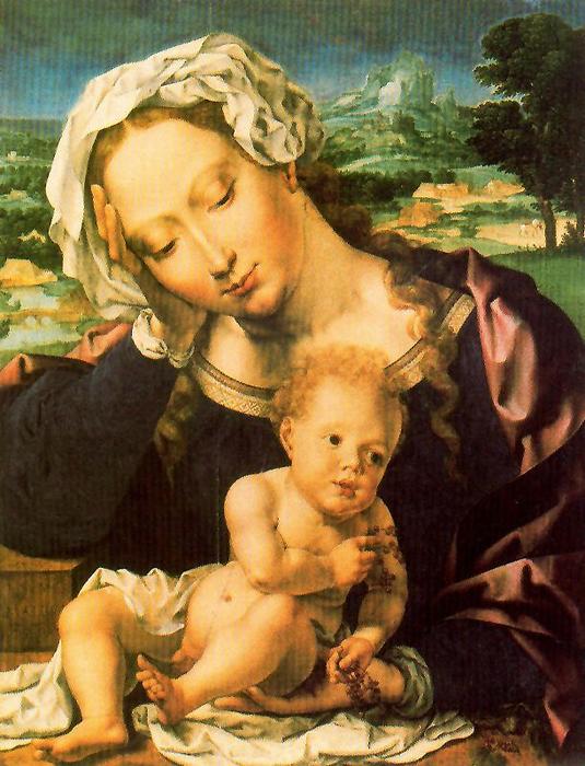 Wikioo.org - The Encyclopedia of Fine Arts - Painting, Artwork by Jan Gossaert (Mabuse) - Virgen con el Niño sobre un paisaje