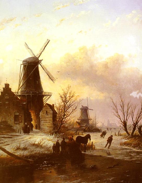 Wikioo.org – L'Encyclopédie des Beaux Arts - Peinture, Oeuvre de Jan Jacob Coenraad Spohler - Patineurs sur une rivière gelée