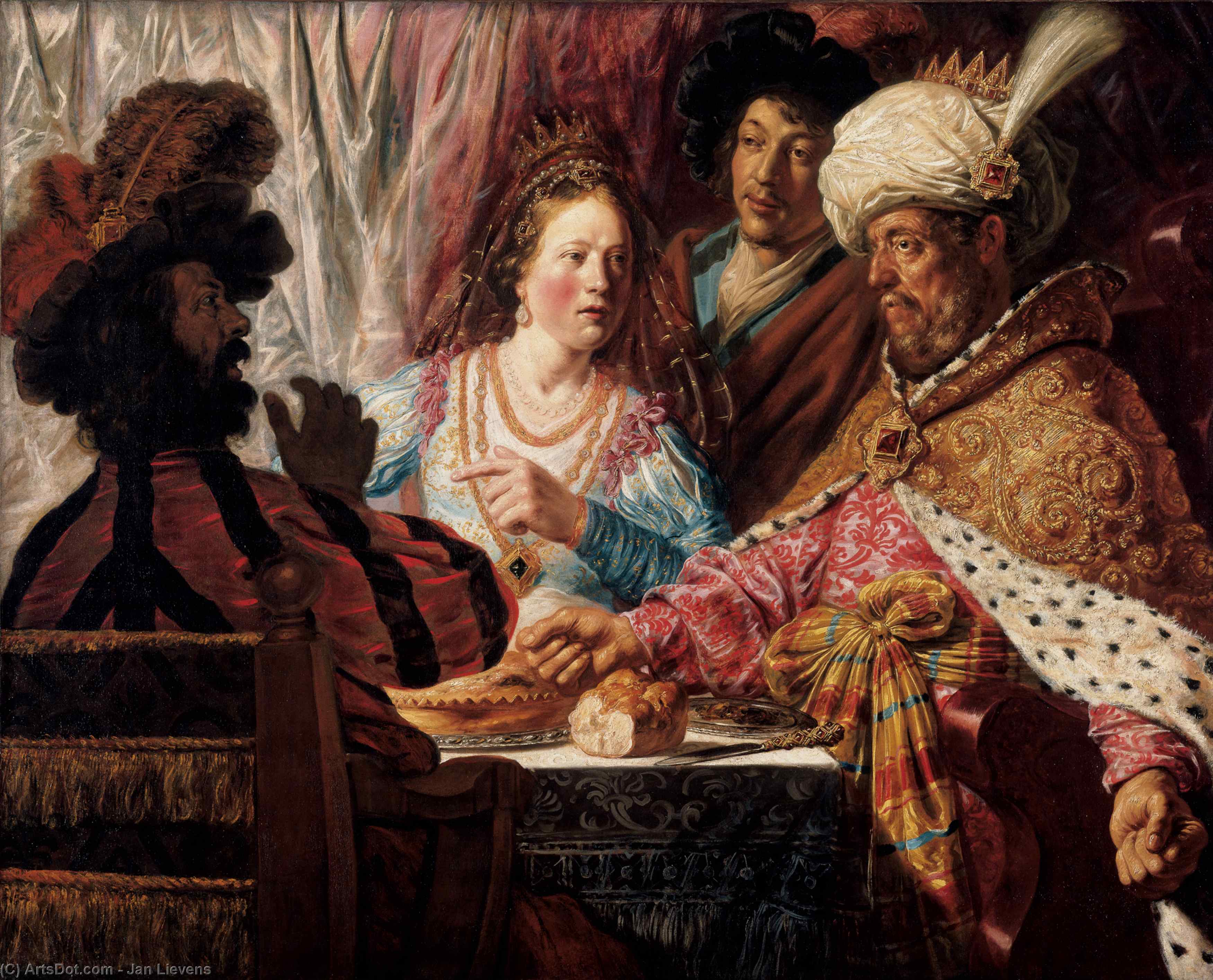 WikiOO.org - Encyclopedia of Fine Arts - Malba, Artwork Jan Andrea Lievens - The Feast of Esther