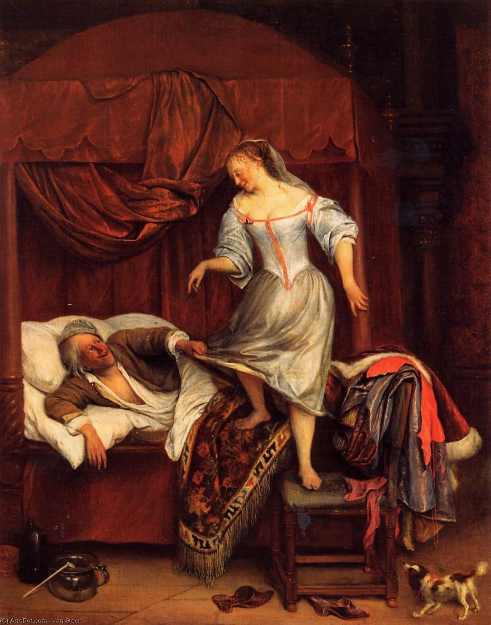 WikiOO.org - Encyclopedia of Fine Arts - Lukisan, Artwork Jan Steen - Couple in a Bedroom