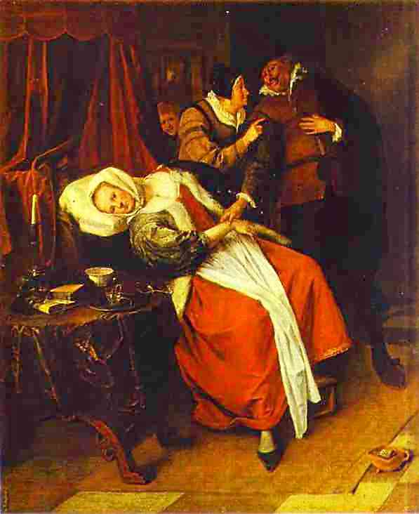 Wikioo.org - The Encyclopedia of Fine Arts - Painting, Artwork by Jan Steen - Sick Woman and a Doctor