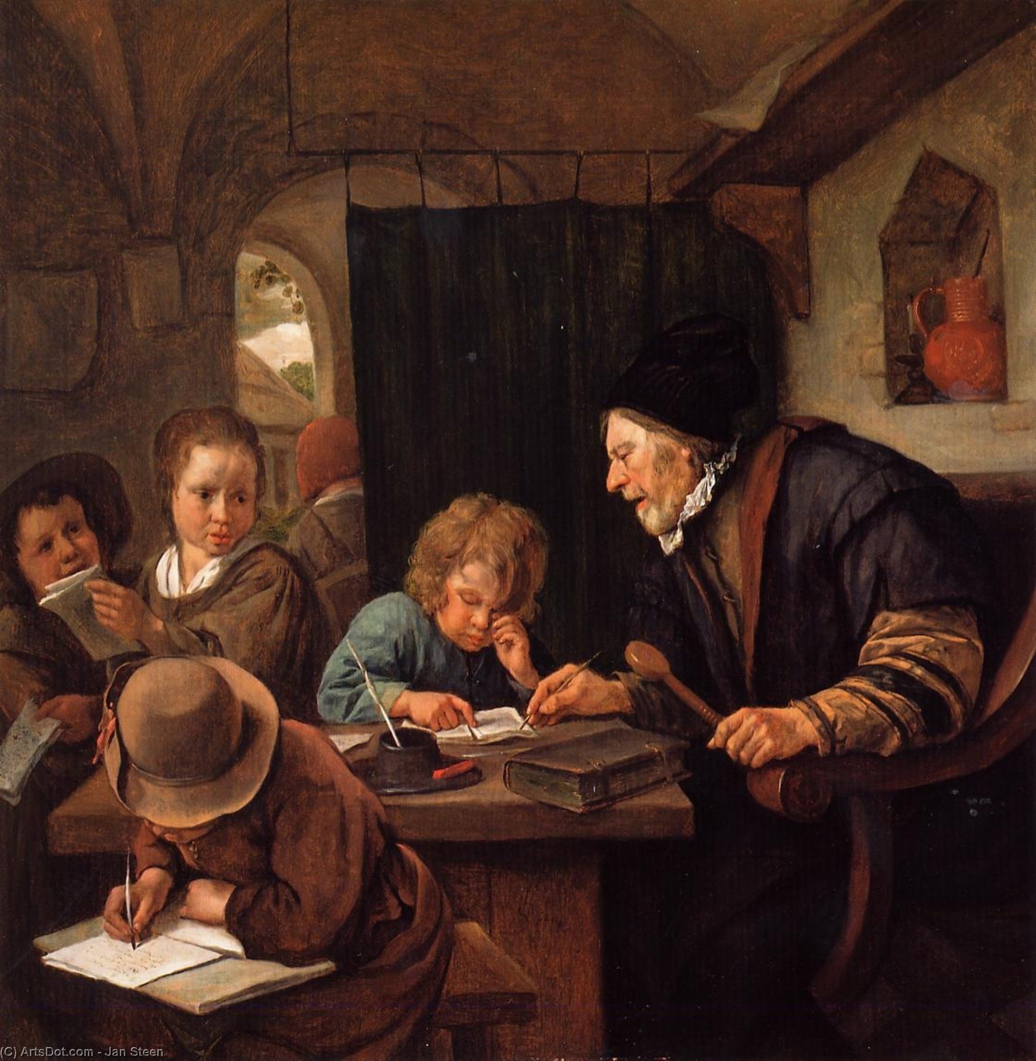WikiOO.org - Encyclopedia of Fine Arts - Maleri, Artwork Jan Steen - The Severe Teacher