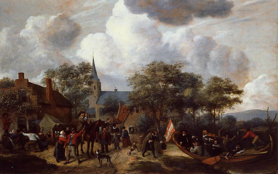 Wikioo.org - The Encyclopedia of Fine Arts - Painting, Artwork by Jan Steen - Village Festival with the Ship of Saint Rijn Uijt