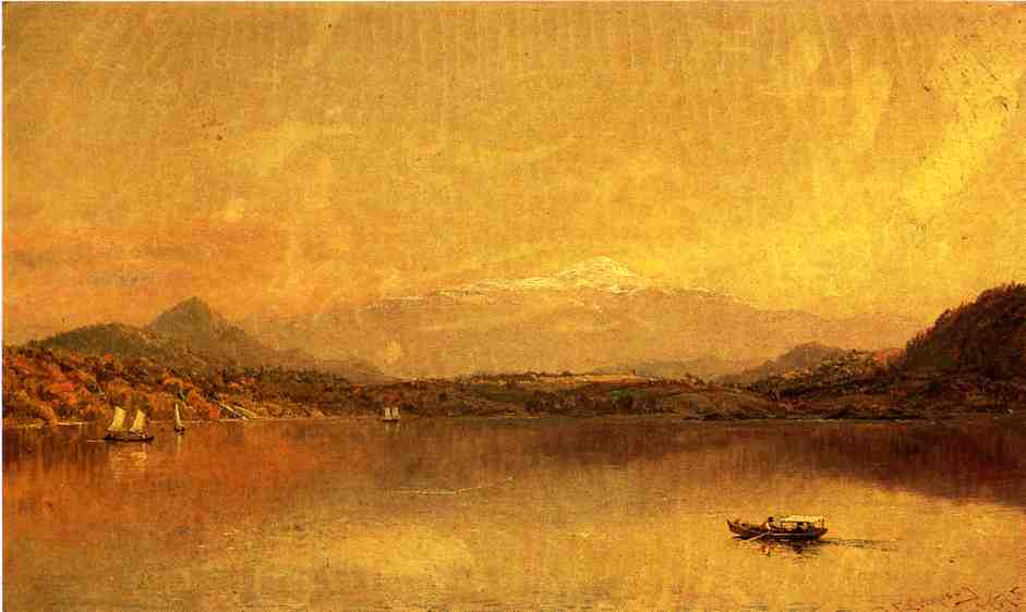 Wikioo.org - The Encyclopedia of Fine Arts - Painting, Artwork by Jasper Francis Cropsey - Autumn Landscape with Boaters on a Lake