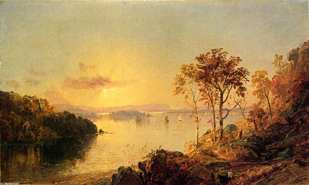 Wikioo.org - The Encyclopedia of Fine Arts - Painting, Artwork by Jasper Francis Cropsey - Figures on the Hudson River