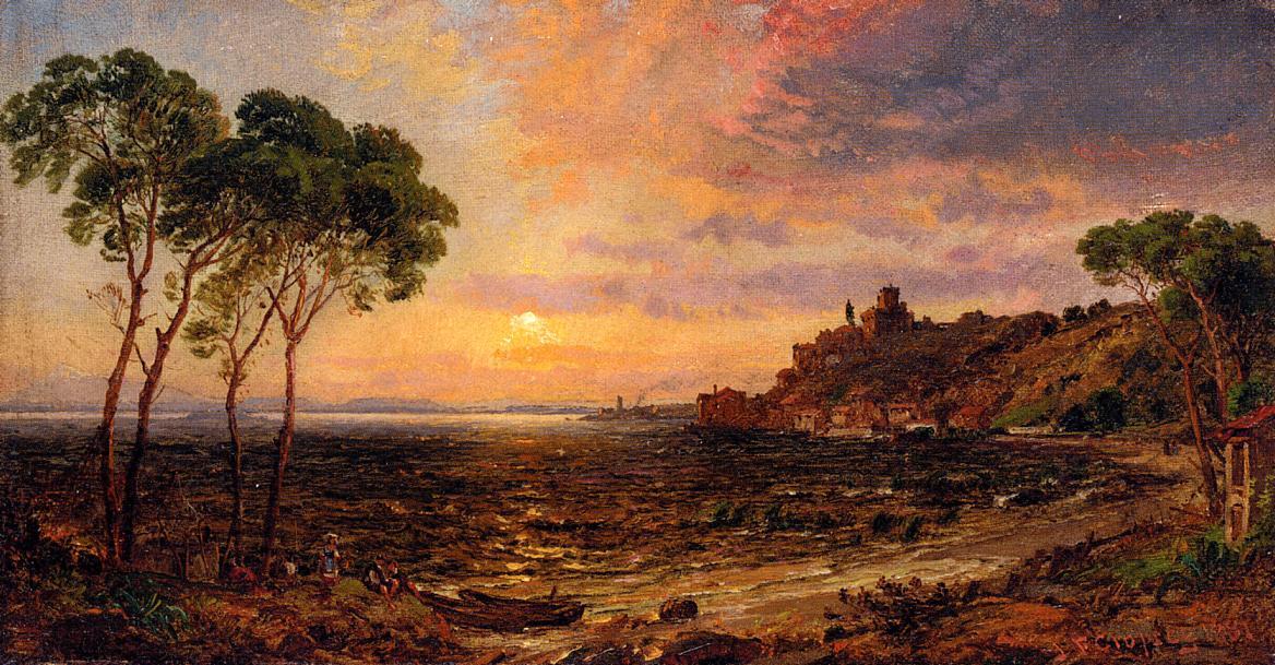Wikioo.org - The Encyclopedia of Fine Arts - Painting, Artwork by Jasper Francis Cropsey - Sunset over Lake Thrasemine