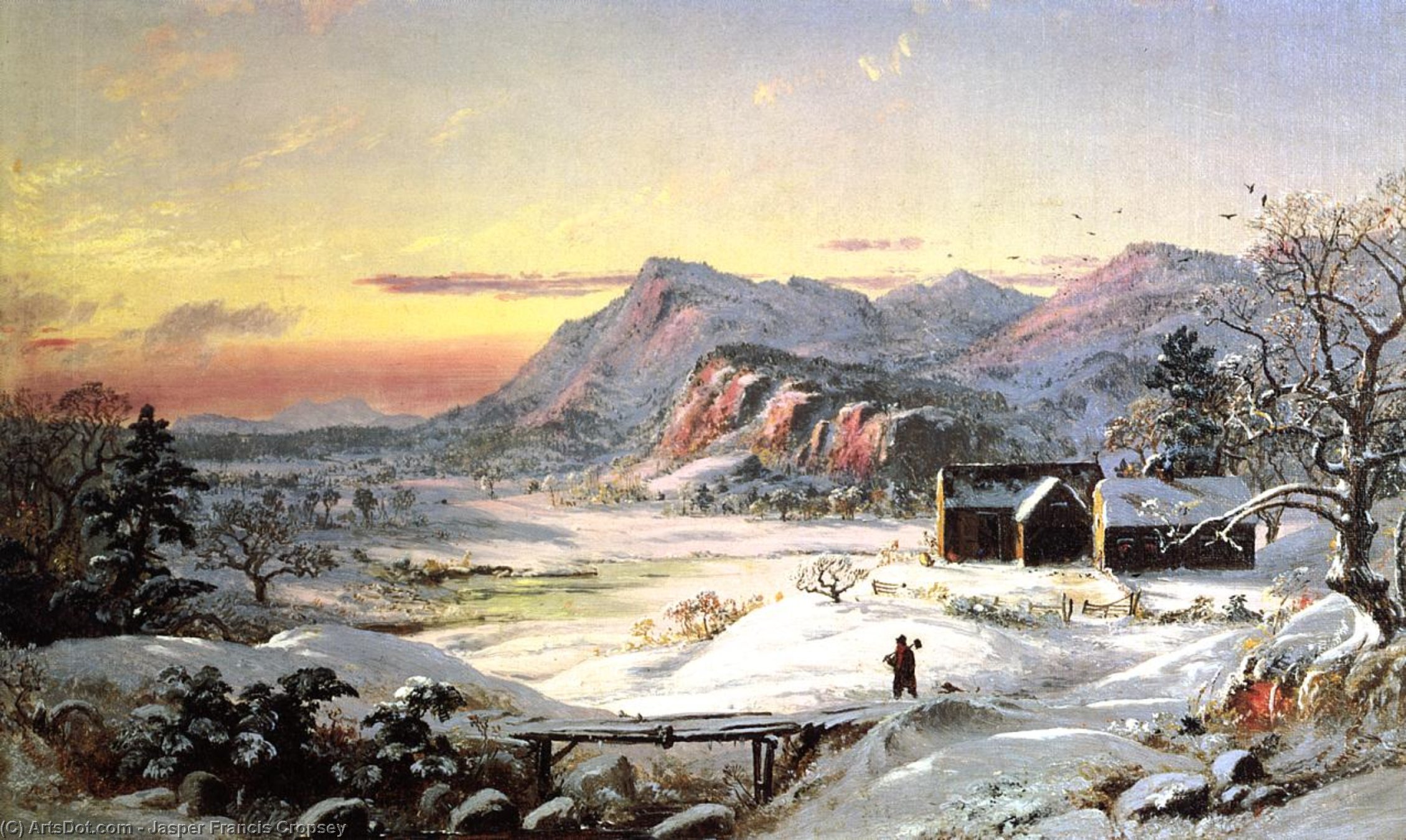 Wikioo.org - The Encyclopedia of Fine Arts - Painting, Artwork by Jasper Francis Cropsey - Winter Scene, North Conway, New Hampshire