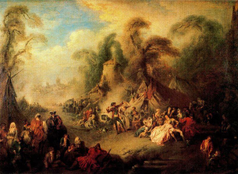 Wikioo.org - The Encyclopedia of Fine Arts - Painting, Artwork by Jean-Baptiste Pater - A Country Festival with Soldiers Rejoicing