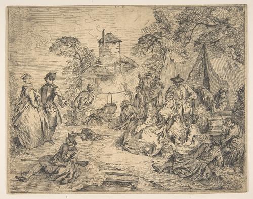 WikiOO.org – 美術百科全書 - 繪畫，作品 Jean-Baptiste Pater - 士兵和妇女在营地