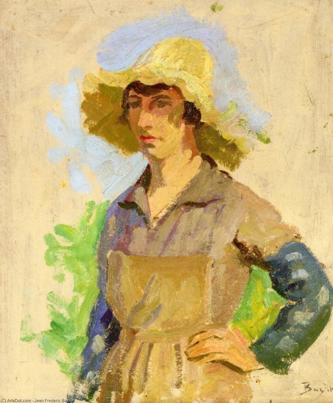 WikiOO.org - Encyclopedia of Fine Arts - Schilderen, Artwork Jean Frederic Bazille - Grape Picker in a Yellow Hat