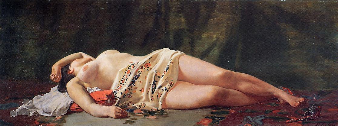 Wikioo.org - สารานุกรมวิจิตรศิลป์ - จิตรกรรม Jean Frederic Bazille - Reclining Nude