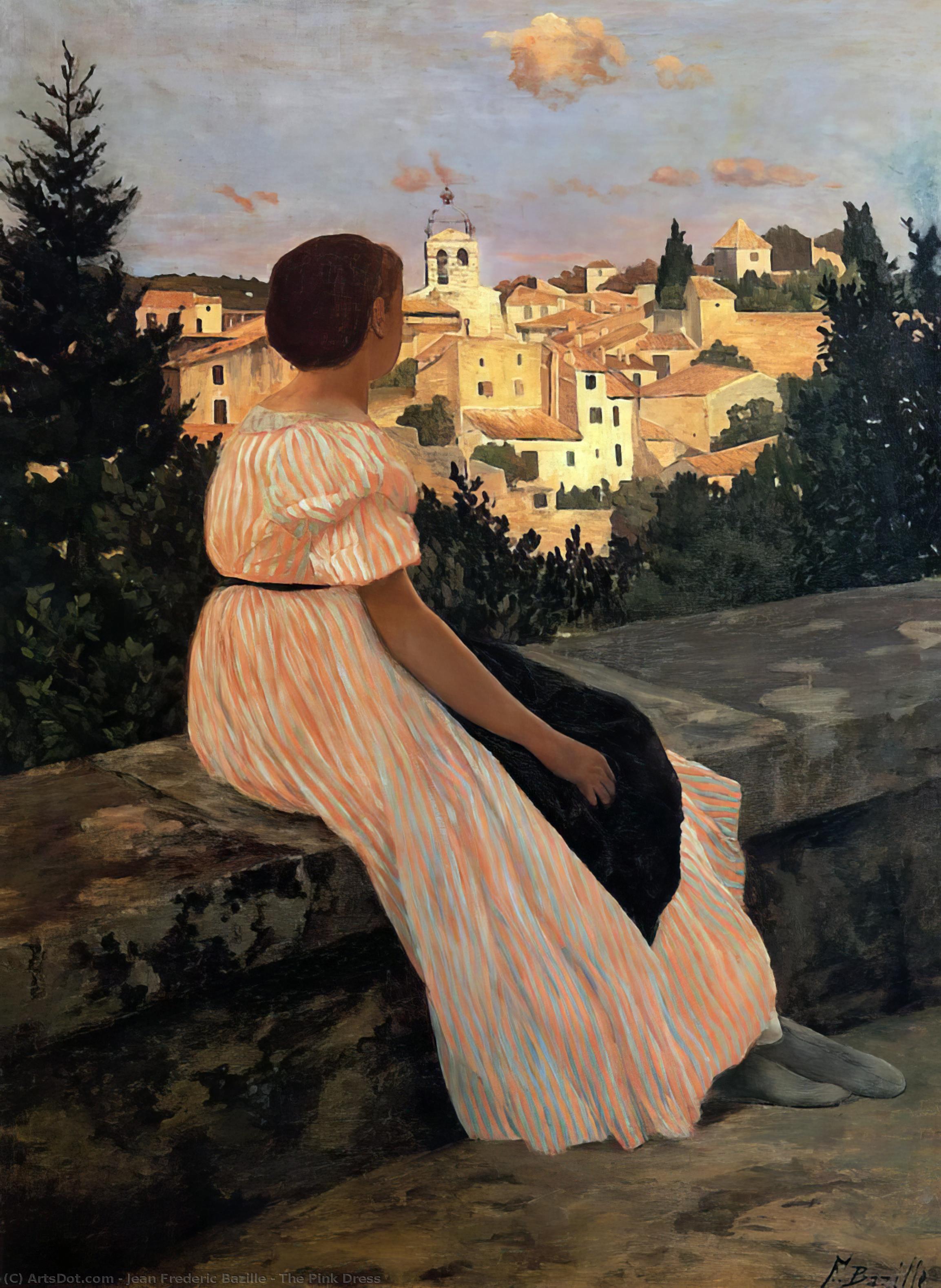 WikiOO.org - Encyclopedia of Fine Arts - Schilderen, Artwork Jean Frederic Bazille - The Pink Dress