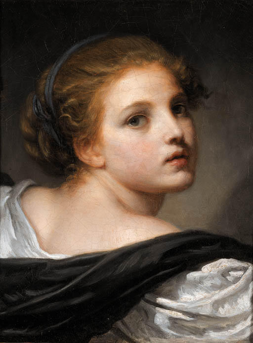 Wikioo.org – L'Encyclopédie des Beaux Arts - Peinture, Oeuvre de Jean-Baptiste Greuze - une fille avec un ruban bleu en elle cheveux